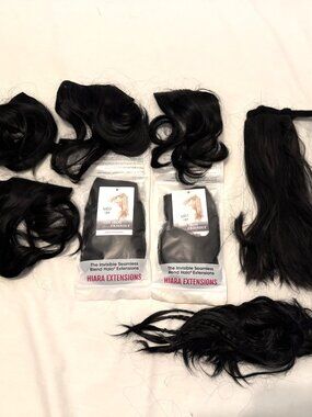 LOT OF 8 Hair Extensions NEW / USED Hiara Halo Black Short to Long Silky